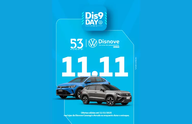 Dis9Day traz ofertas imperdíveis para Virtus, Nivus, Tera e Taos neste 11/11. Confira!